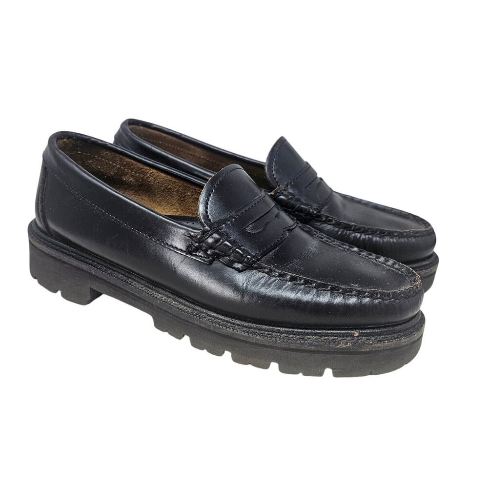 G.H. Bass Weejuns 6 Black Leather Lug Sole Loafer Chunky Grunge Goth Academia